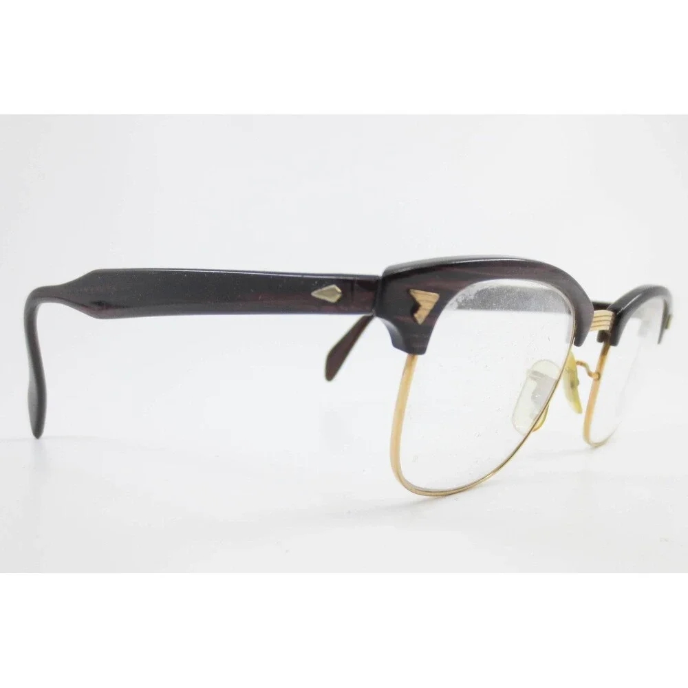 American Optical Vintage Browline Eyeglasses Woodgrain 1/10 12K Gold Filled 24mm